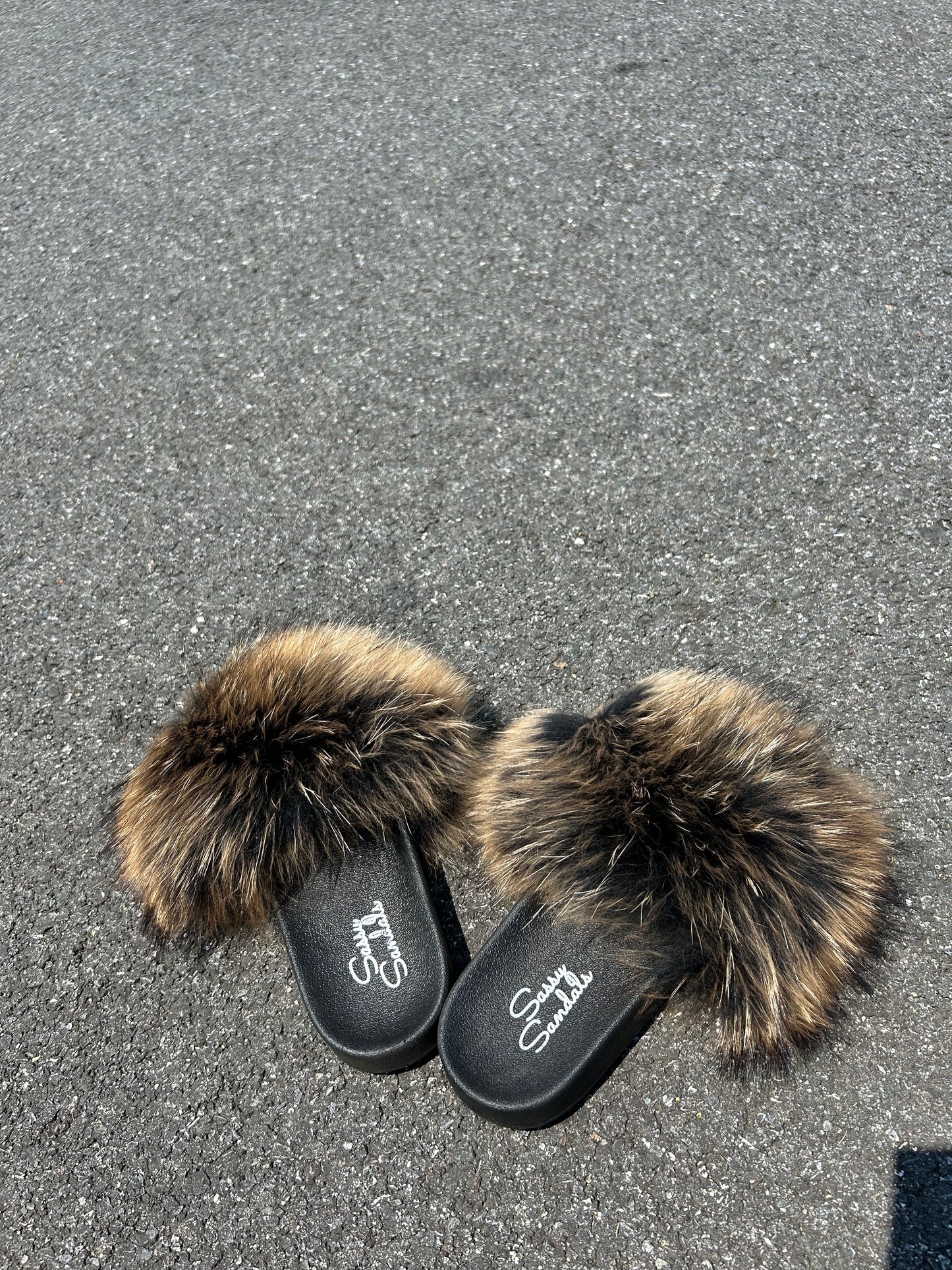 Brown Fluffy Fur Slides